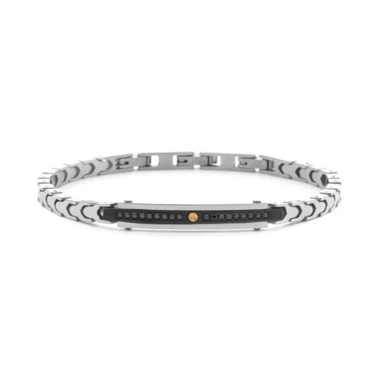 Bracciale Paciotti 4US acciaio lucido, inserto pvd nero e oro Regolabile 19-22 cm