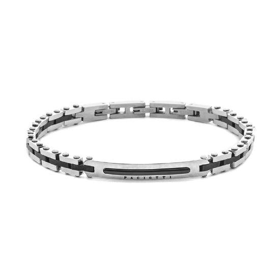 Bracciale semirigido Paciotti 4US acciaio pvd nero e targhetta 21,5 cm