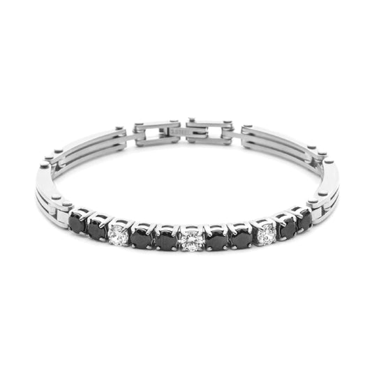 Bracciale Paciotti 4US acciaio zirconi neri e bianchi da 4mm 21 cm