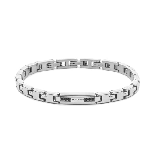 Bracciale Paciotti 4US acciaio lucido con zirconi neri da 1,5mm 22 cm