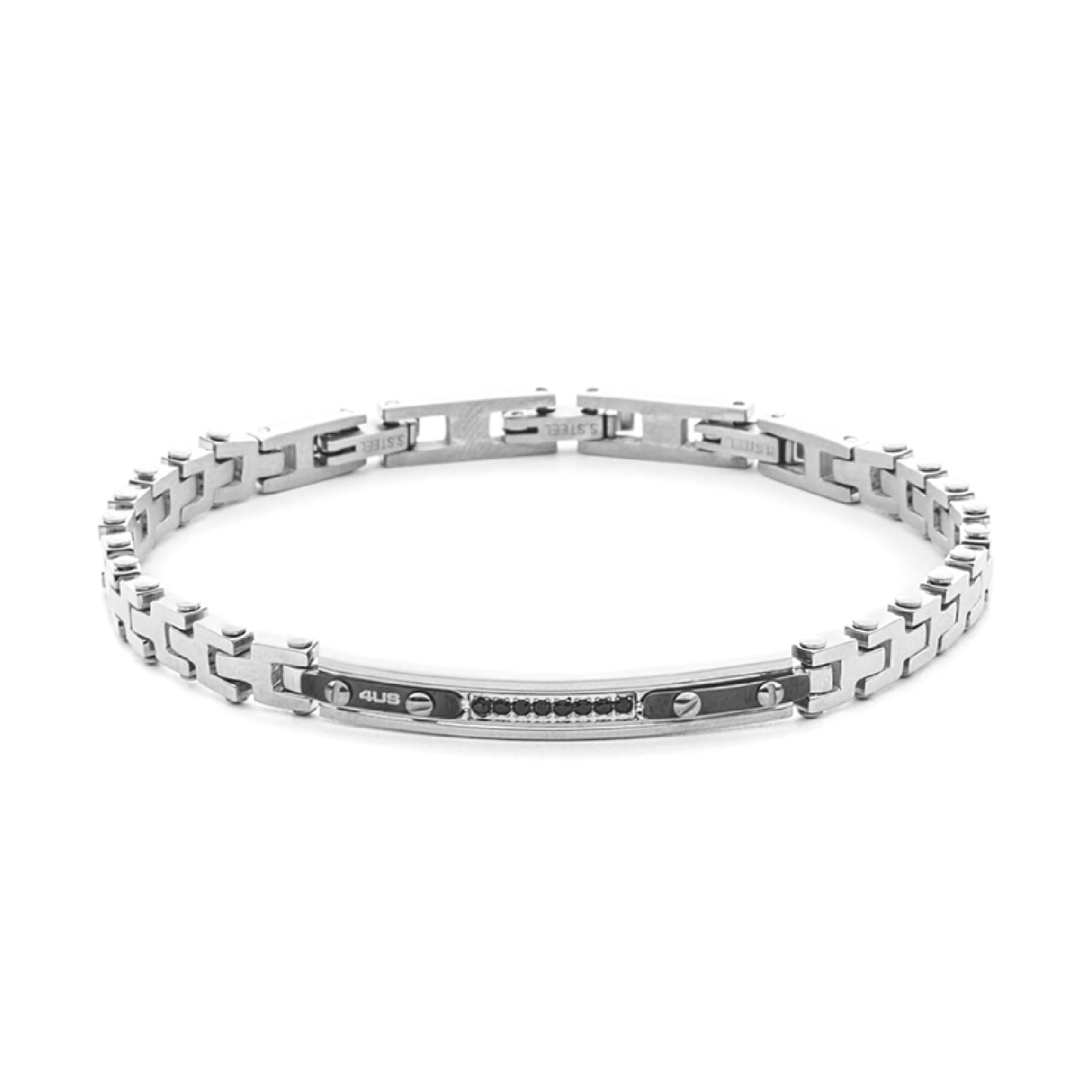 Bracciale Paciotti 4US acciaio pvd nero zirconi neri da 1,5 mm 21 cm