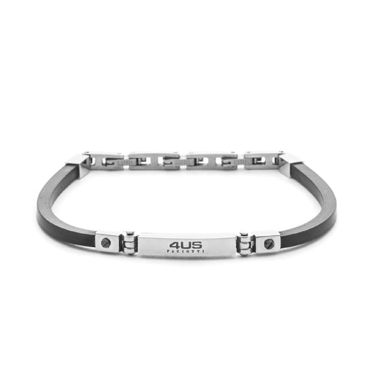 Bracciale Paciotti 4US acciaio lucido pvd gun e cinturino gomma 22 cm