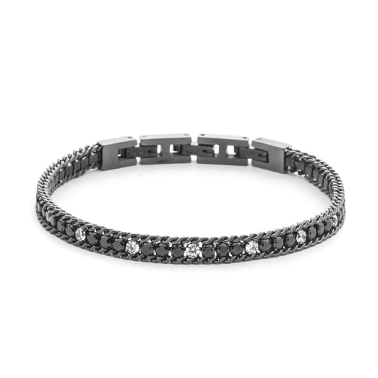 Bracciale Paciotti 4US acciaio zirconi bianchi e neri da 3,5mm 21,5 cm