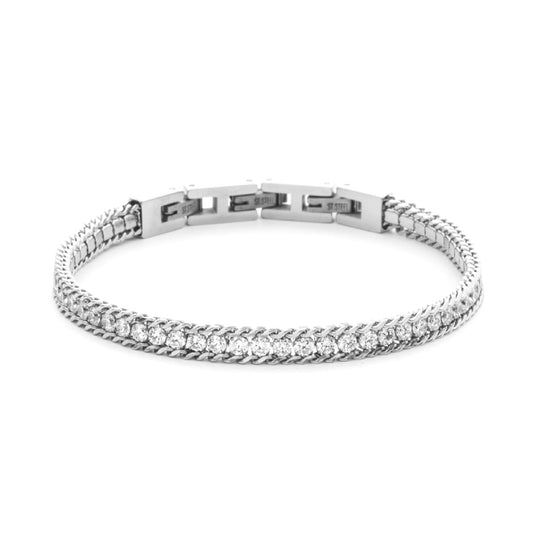 Bracciale Paciotti 4US acciaio lucido zirconi bianchi 3,5mm 21,5 cm