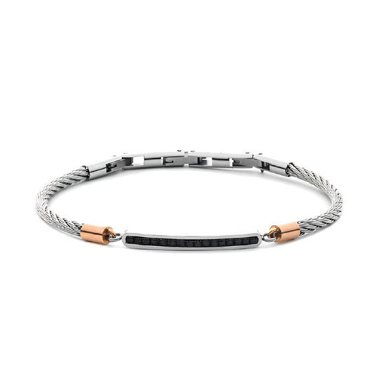 Bracciale Paciotti 4US Casual in acciaio e zirconi neri 21,5 cm