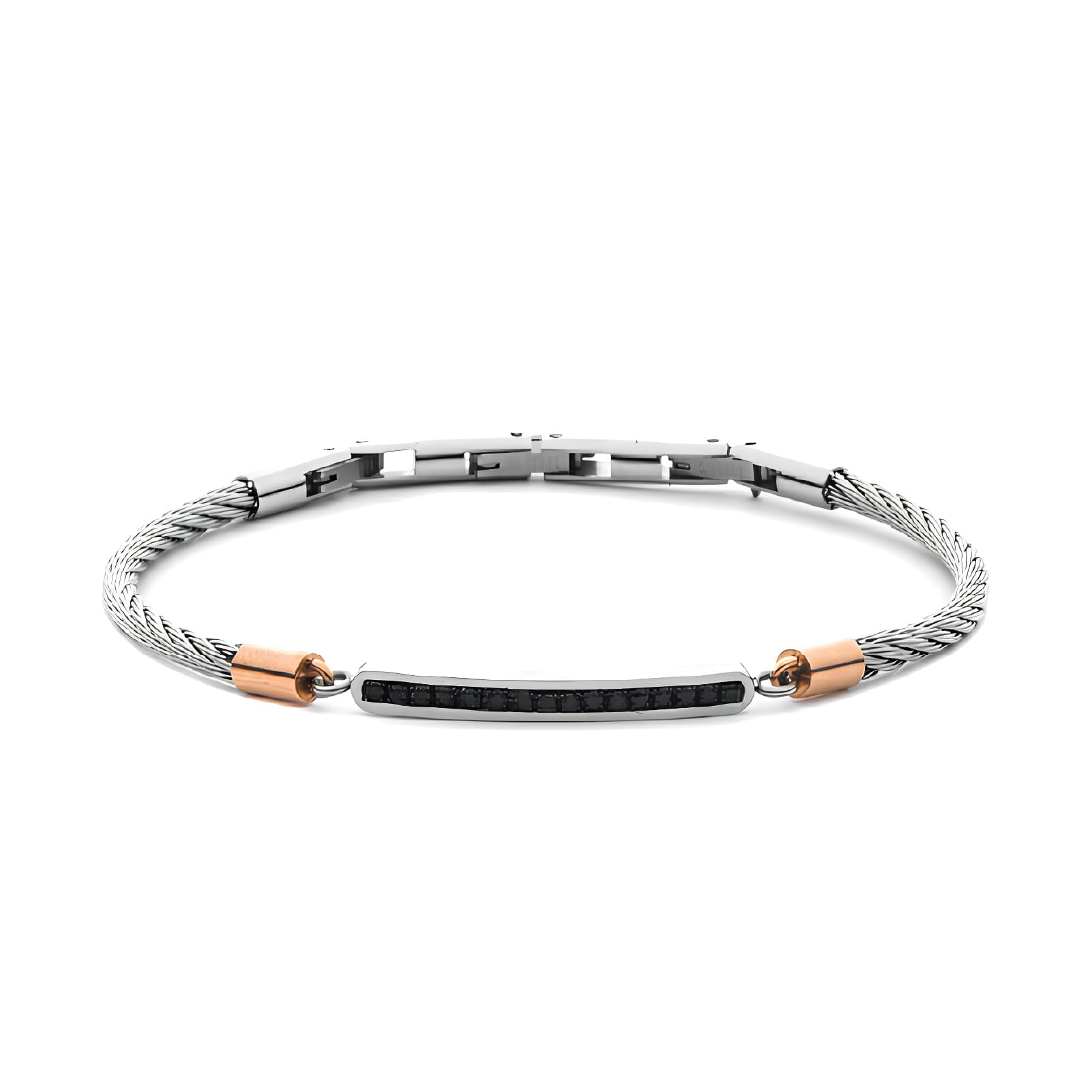 Bracciale Paciotti 4US Casual in acciaio e zirconi neri 21,5 cm