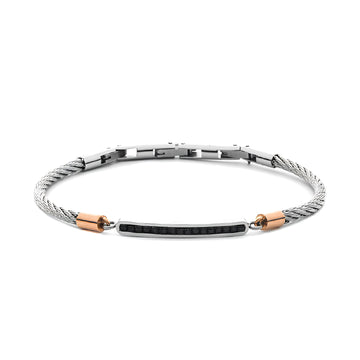Bracciale Paciotti 4US Casual in acciaio e zirconi neri 21,5 cm