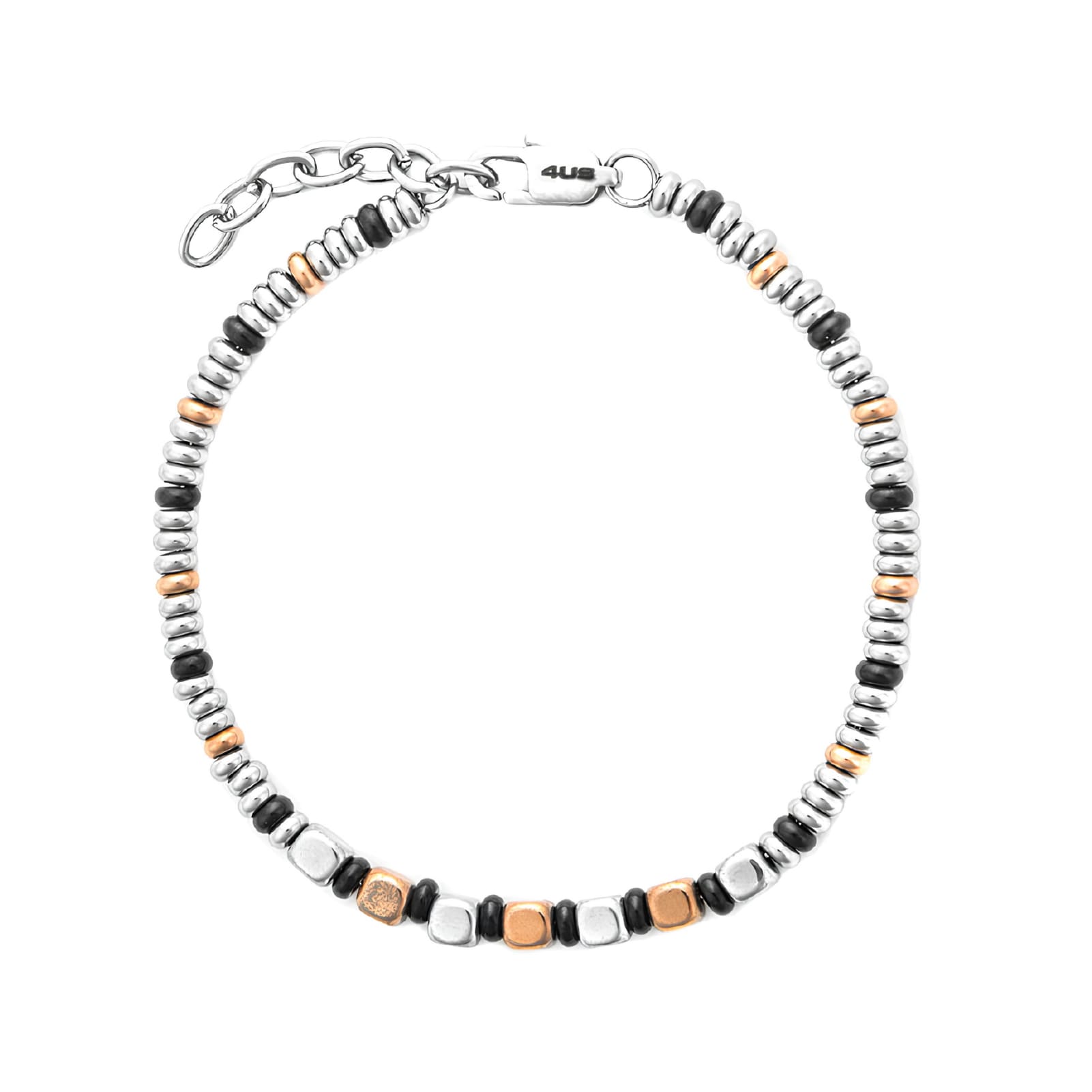 Bracciale Paciotti 4US Teenager acciaio pvd nero e oro rosa 23 cm
