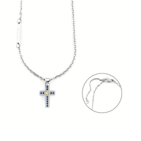 Collana Paciotti 4US pendente croce con oro 18kt e pietre blu MISURA UNICA