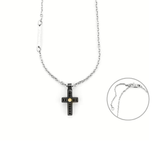 Collana Paciotti 4US croce in acciaio pvd nero oro e spinelli MISURA UNICA