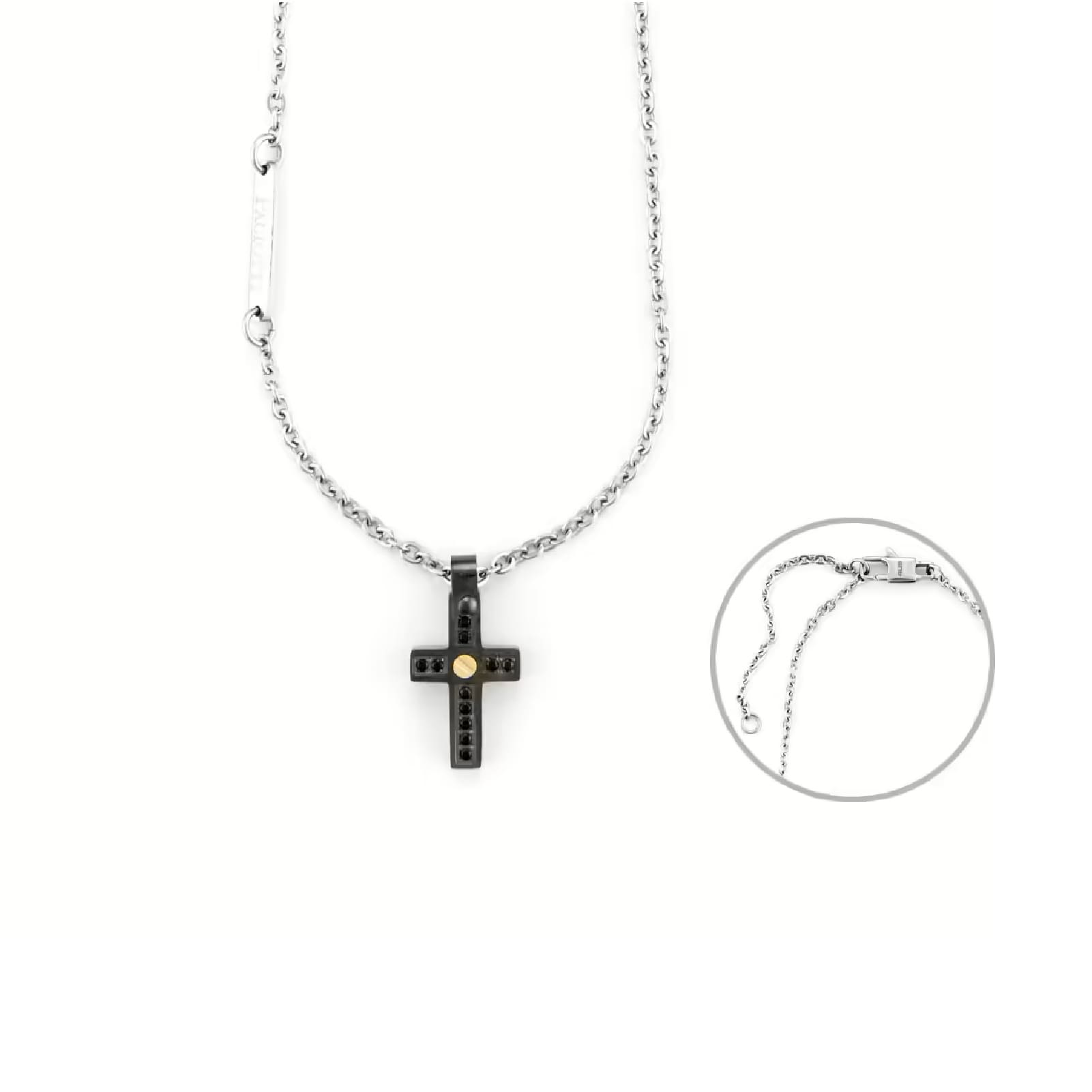 Collana Paciotti 4US croce in acciaio pvd nero oro e spinelli MISURA UNICA