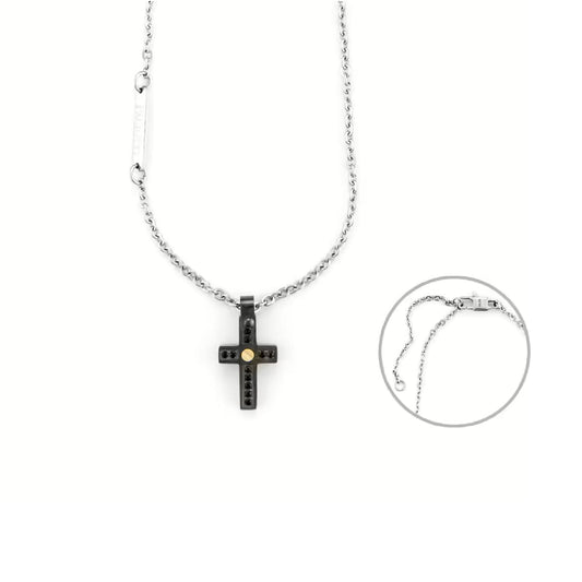 Collana Paciotti 4US croce in acciaio pvd nero oro e spinelli MISURA UNICA