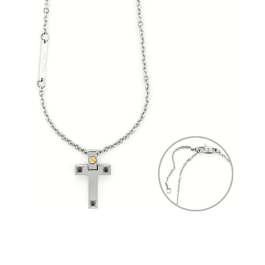 Collana Paciotti 4US croce in acciaio con oro e spinelli neri MISURA UNICA