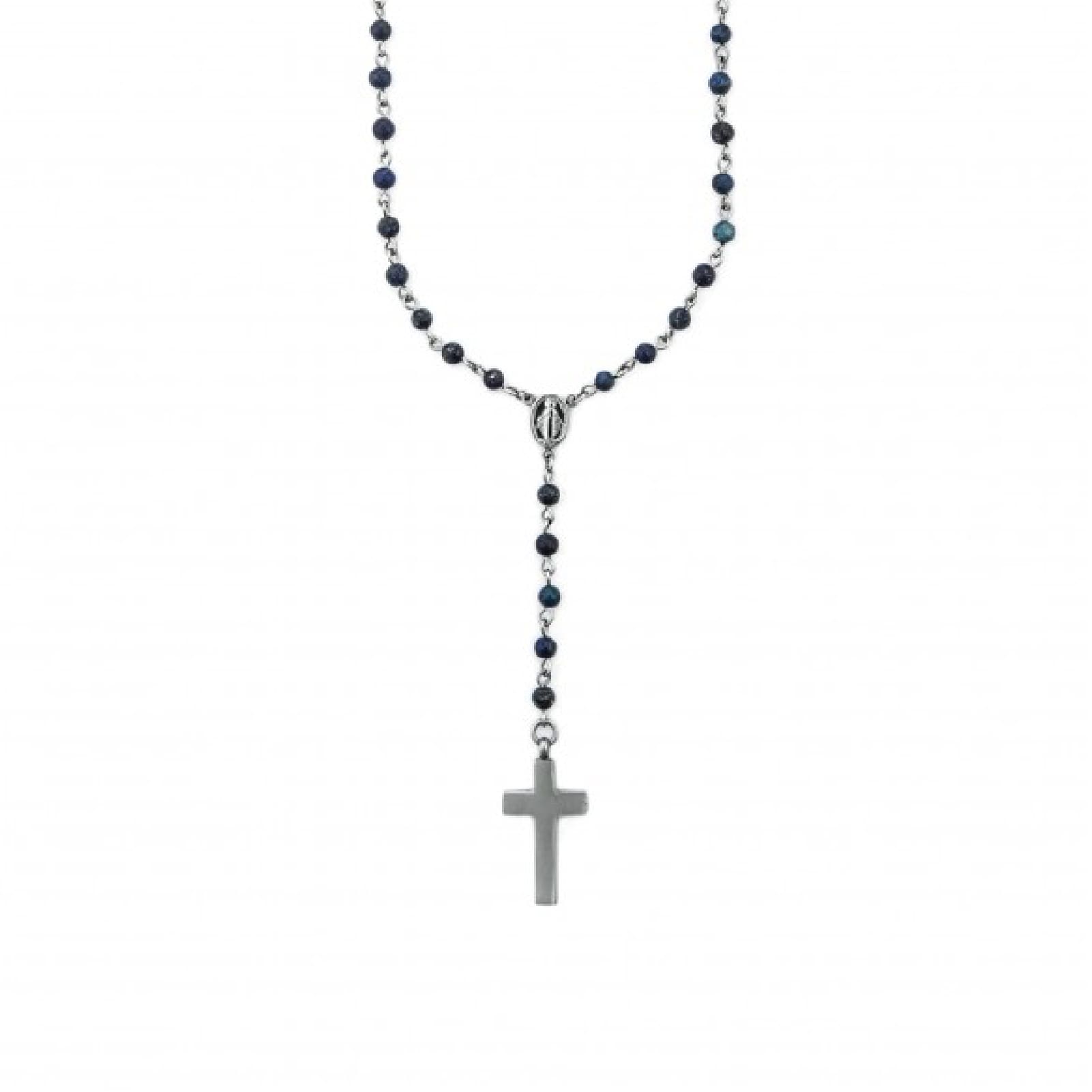 Collana rosario Paciotti 4US in acciaio con croce e lapis blu MISURA UNICA