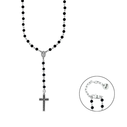 Collana rosario Paciotti 4US in acciaio con onice e zirconi MISURA UNICA