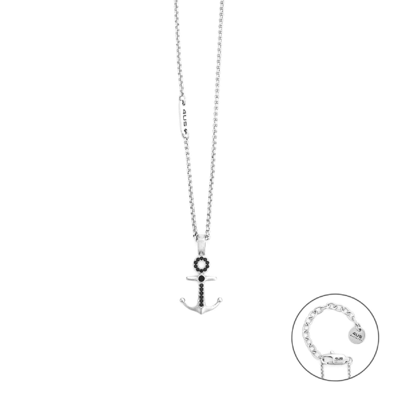 Collana Paciotti 4US ancora in acciaio e zirconi neri MISURA UNICA
