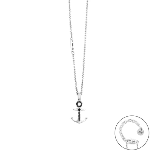 Collana Paciotti 4US ancora in acciaio e zirconi neri MISURA UNICA