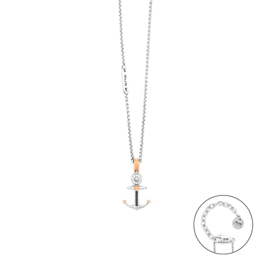 Collana Paciotti 4US ancora in pvd rosa e zircone bianco MISURA UNICA