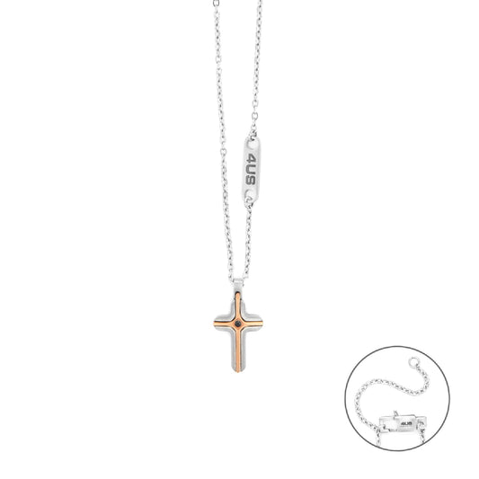 Collana Paciotti 4US croce in pvd rosa e zircone nero MISURA UNICA