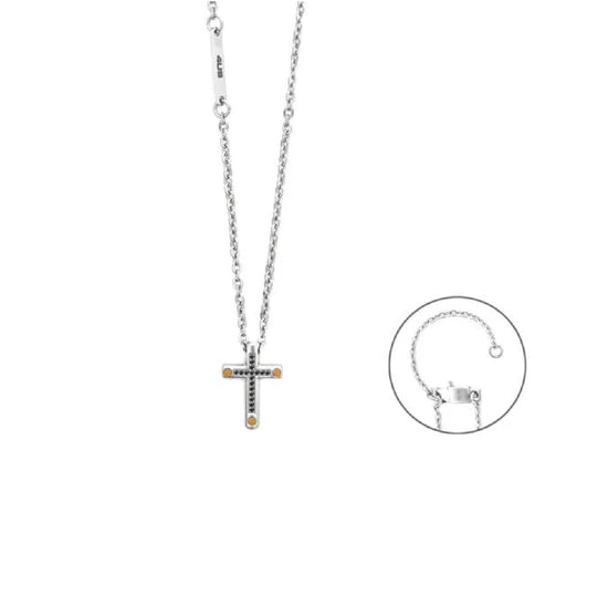 Collana Paciotti 4US in acciaio croce con oro e spinelli neri MISURA UNICA