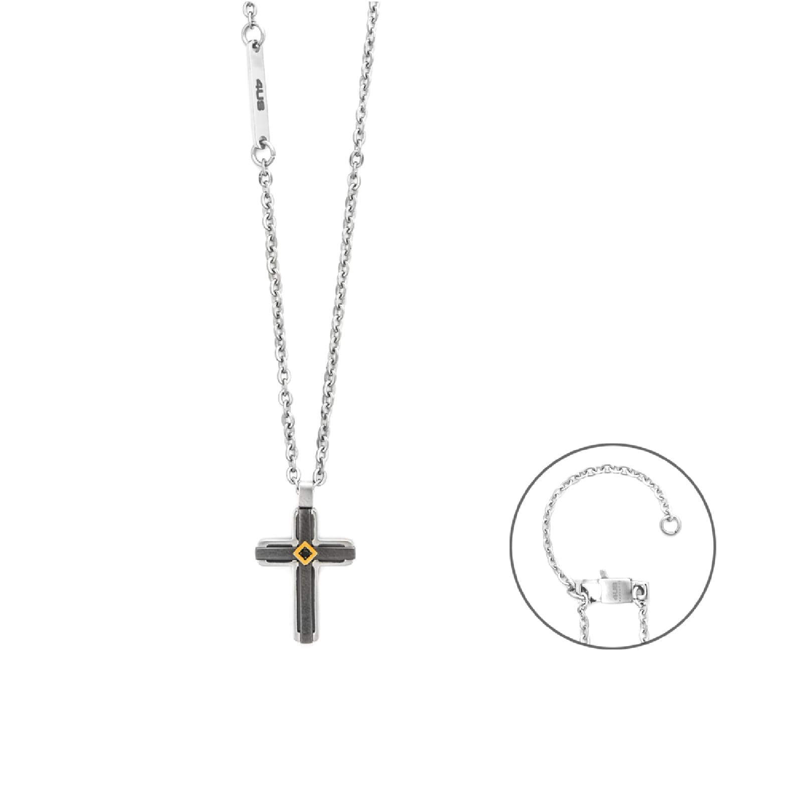 Collana Paciotti 4US croce in acciaio nero con oro e spinello MISURA UNICA
