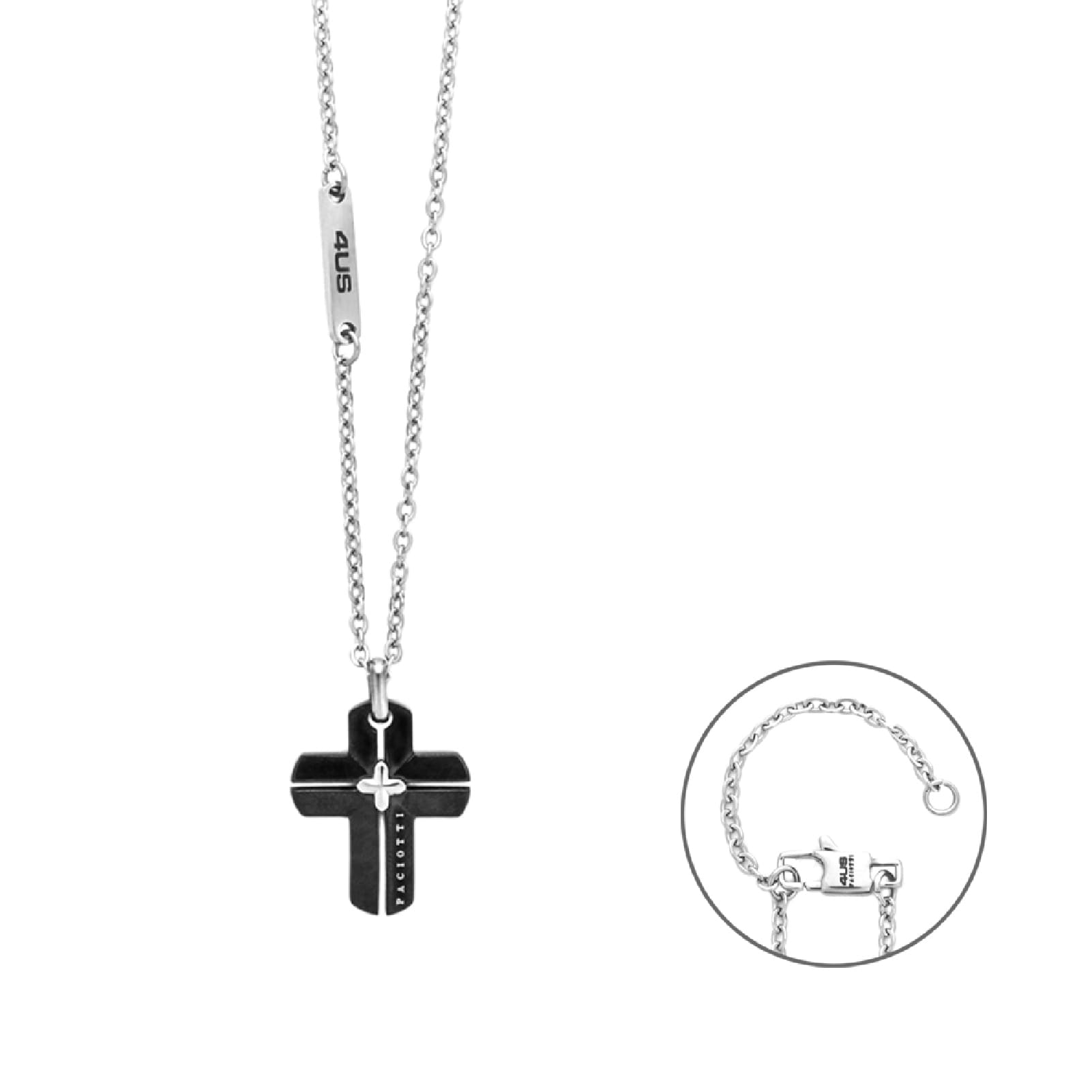 Collana con pendente Paciotti 4US acciaio pvd nero con croce MISURA UNICA