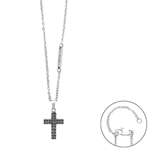 Collana Paciotti 4US acciaio lucido con zirconi neri da 2mm MISURA UNICA