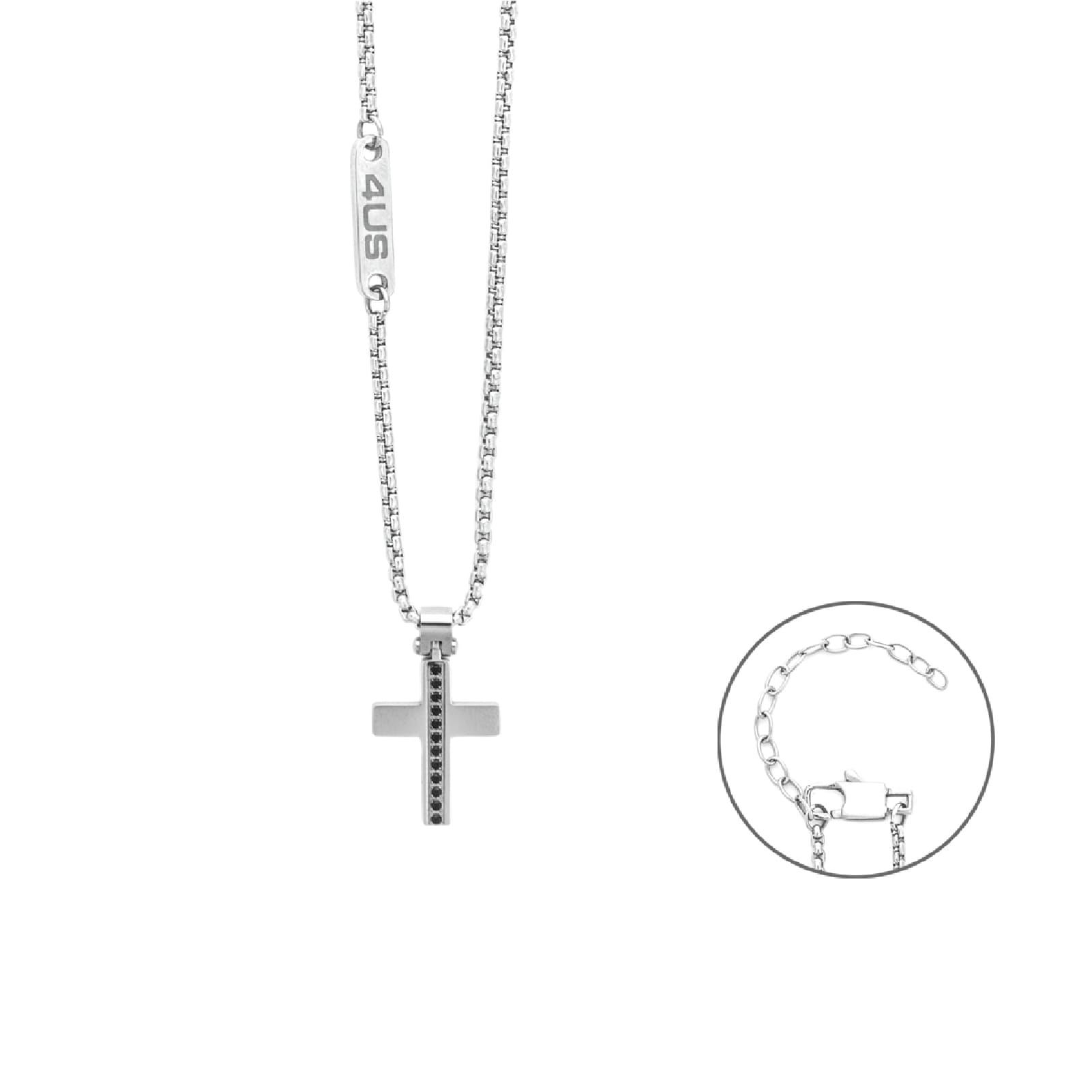 Collana con pendente Paciotti 4US croce zirconi neri da 1,3 mm MISURA UNICA