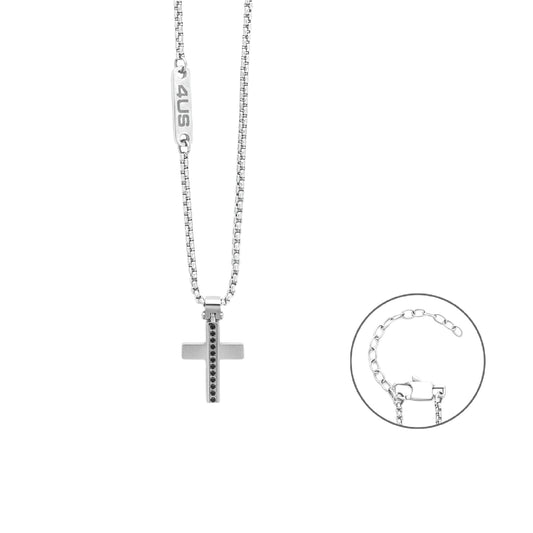 Collana con pendente Paciotti 4US croce zirconi neri da 1,3 mm MISURA UNICA