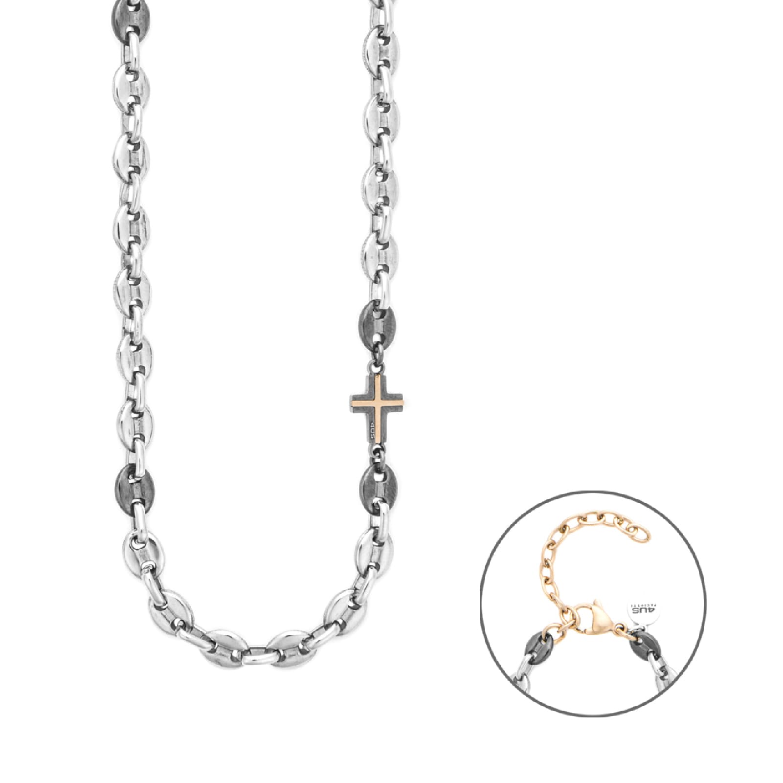 Collana catena Paciotti 4US acciaio pvd gun e pvd oro rosa MISURA UNICA