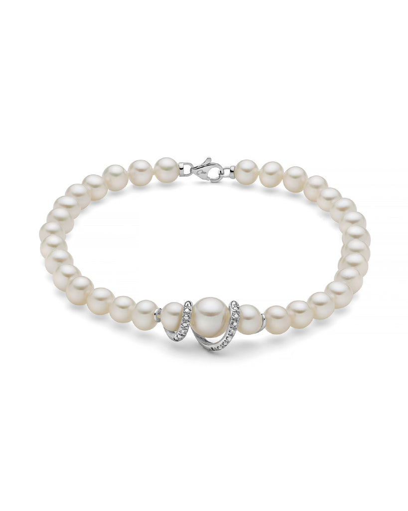 Bracciale donna Miluna Perle Boule e Fantasia in oro bianco con perle di diverse dimensioni e due diamanti di 0,008ct PBR3454