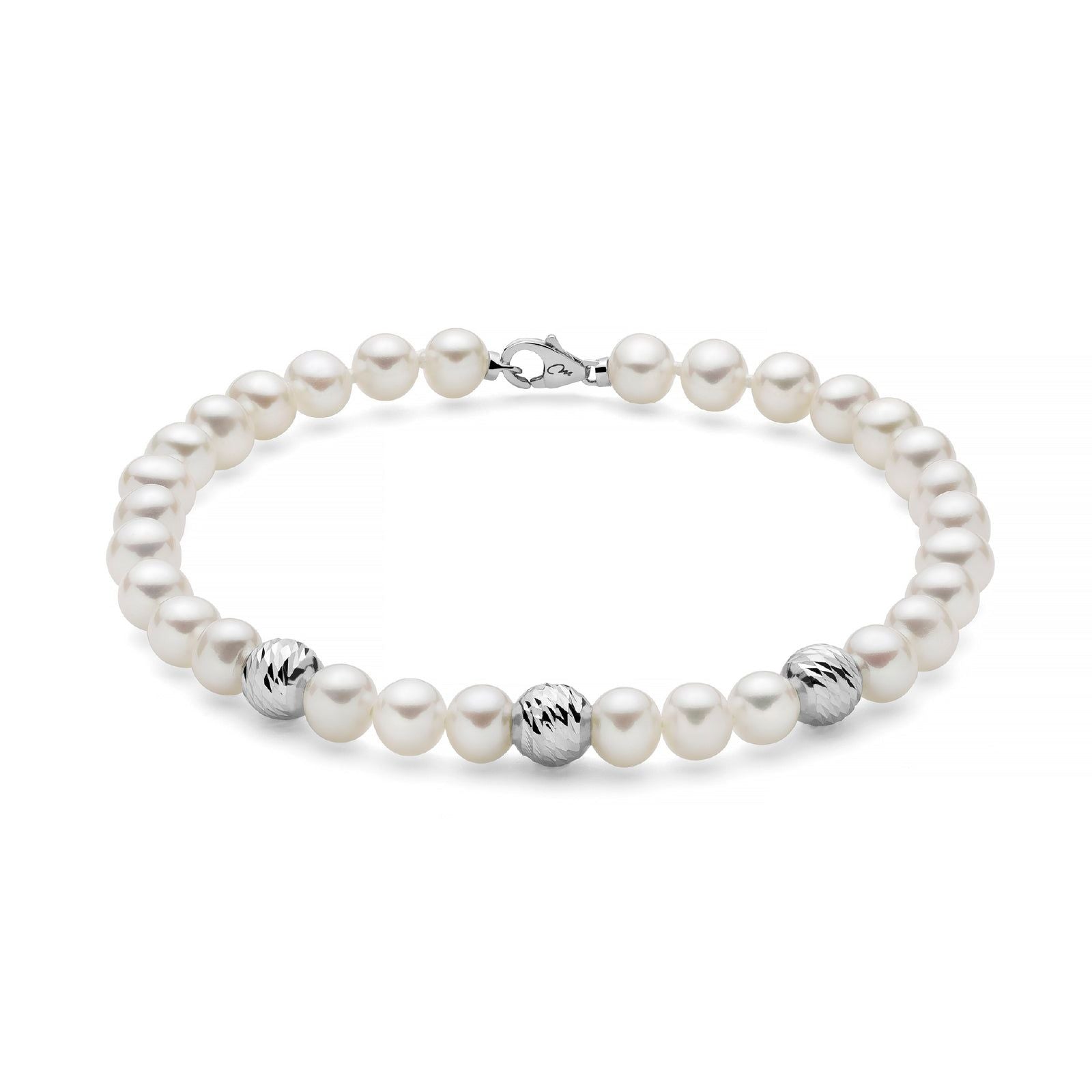 Bracciale donna Miluna Perle 375 oro bianco tre boule e perle 5/5,5 PBR3513BX-1