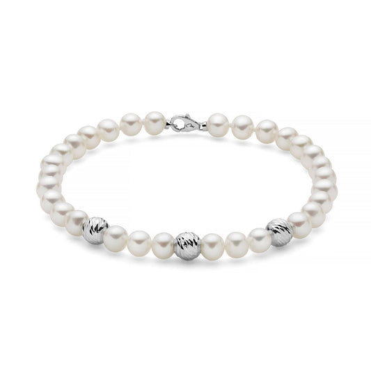 Bracciale donna Miluna Perle 375 oro bianco tre boule e perle 5/5,5 PBR3513BX-1