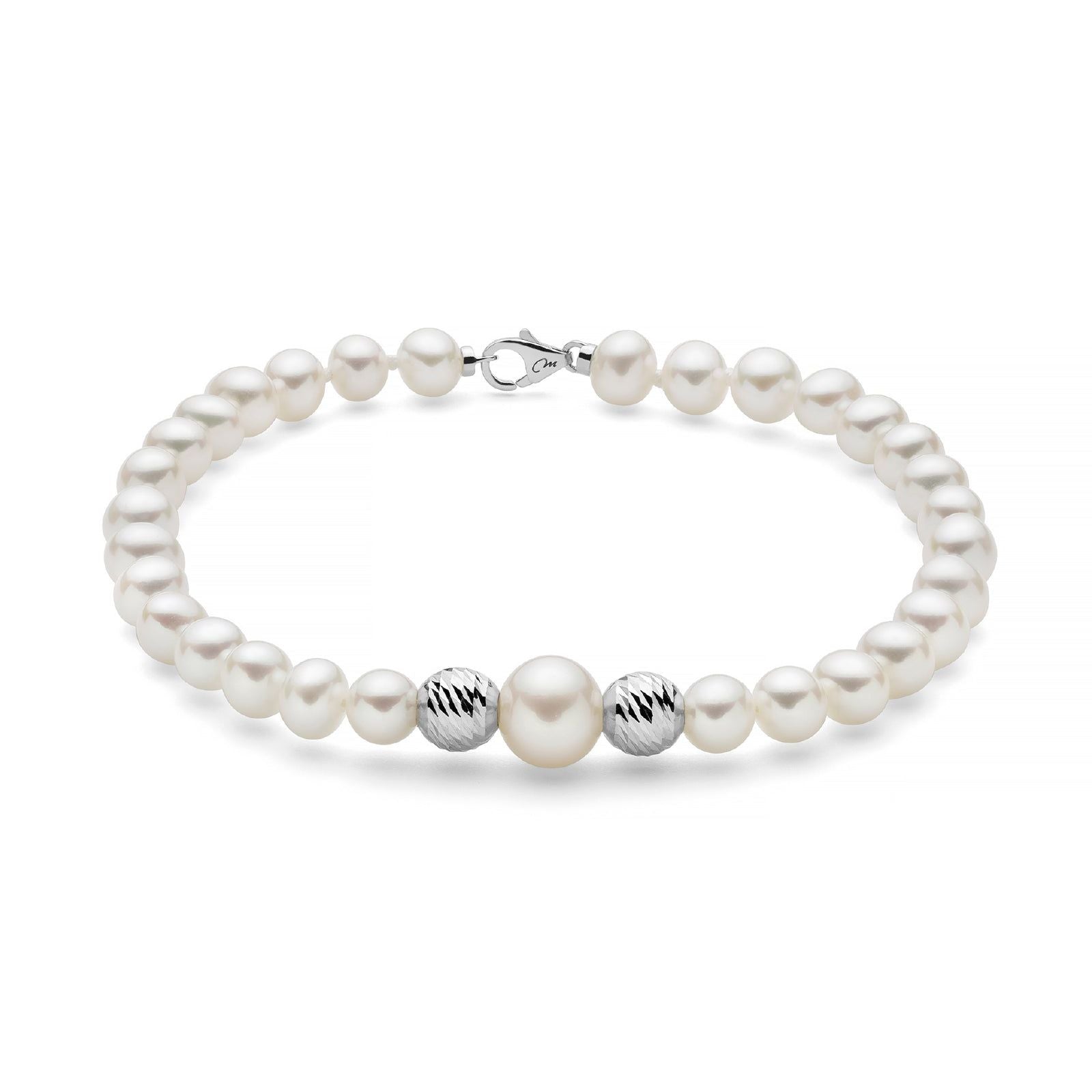 Bracciale donna Miluna Perle 375 oro bianco 2 boule e perle 5/5,6 e di 7,5/8 PBR3514BX-1