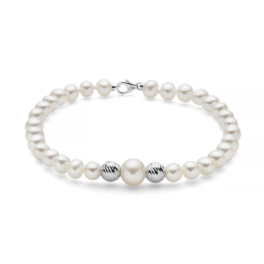 Bracciale donna Miluna Perle 375 oro bianco 2 boule e perle 5/5,6 e di 7,5/8 PBR3514BX-1