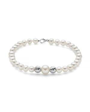 Bracciale con perle da donna Miluna Perle 375 in oro bianco 9kt con due boule e filo di perle 5/5,5 e di 7,5/8 PBR3514BX