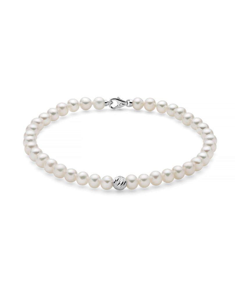 Bracciale con perle da donna Miluna Perle 375 in oro bianco 9kt con una boule e filo di perle 4/4,5 PBR3545BX