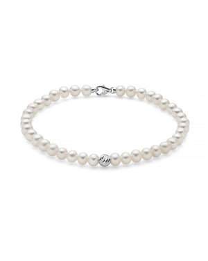 Bracciale con perle da donna Miluna Perle 375 in oro bianco 9kt con una boule e filo di perle 4/4,5 PBR3545BX