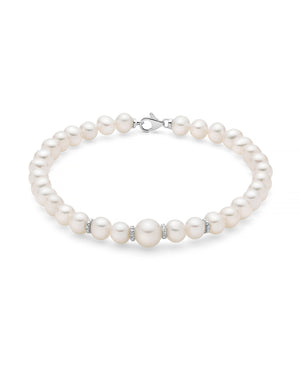 Bracciale donna Miluna Perle Boule e Fantasia in oro bianco con perle di diverse dimensioni e 6 diamanti di 0,0168ct PBR3551