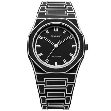 Orologio uomo solo tempo D1 Milano Polycarbon policarbonato nero linee bianche 40,5mm PCBJ33-1