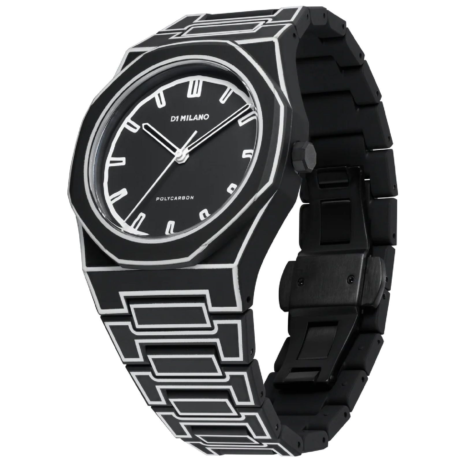 Orologio uomo solo tempo D1 Milano Polycarbon policarbonato nero linee bianche 40,5mm PCBJ33-3