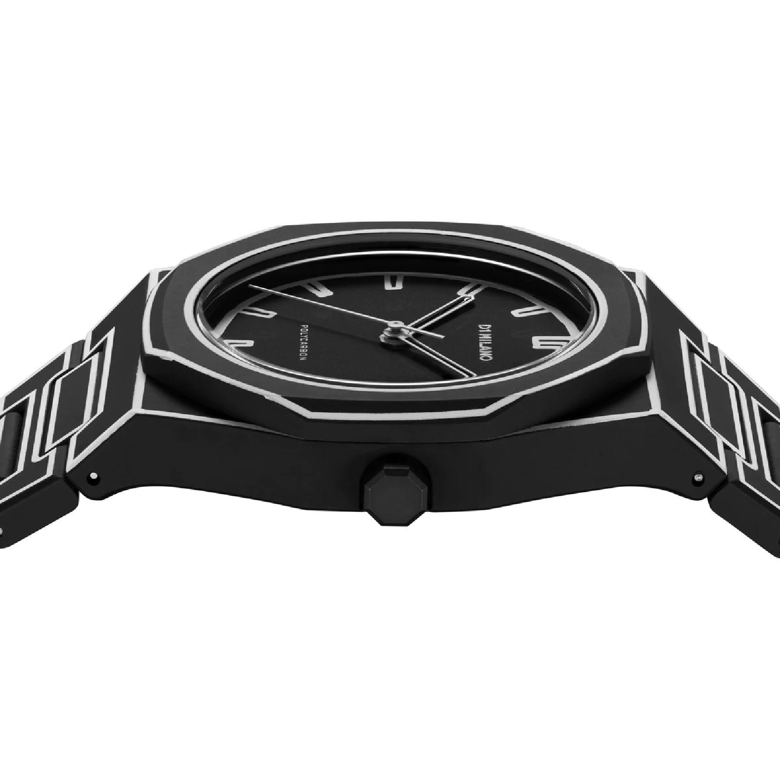Orologio uomo solo tempo D1 Milano Polycarbon policarbonato nero linee bianche 40,5mm PCBJ33-4