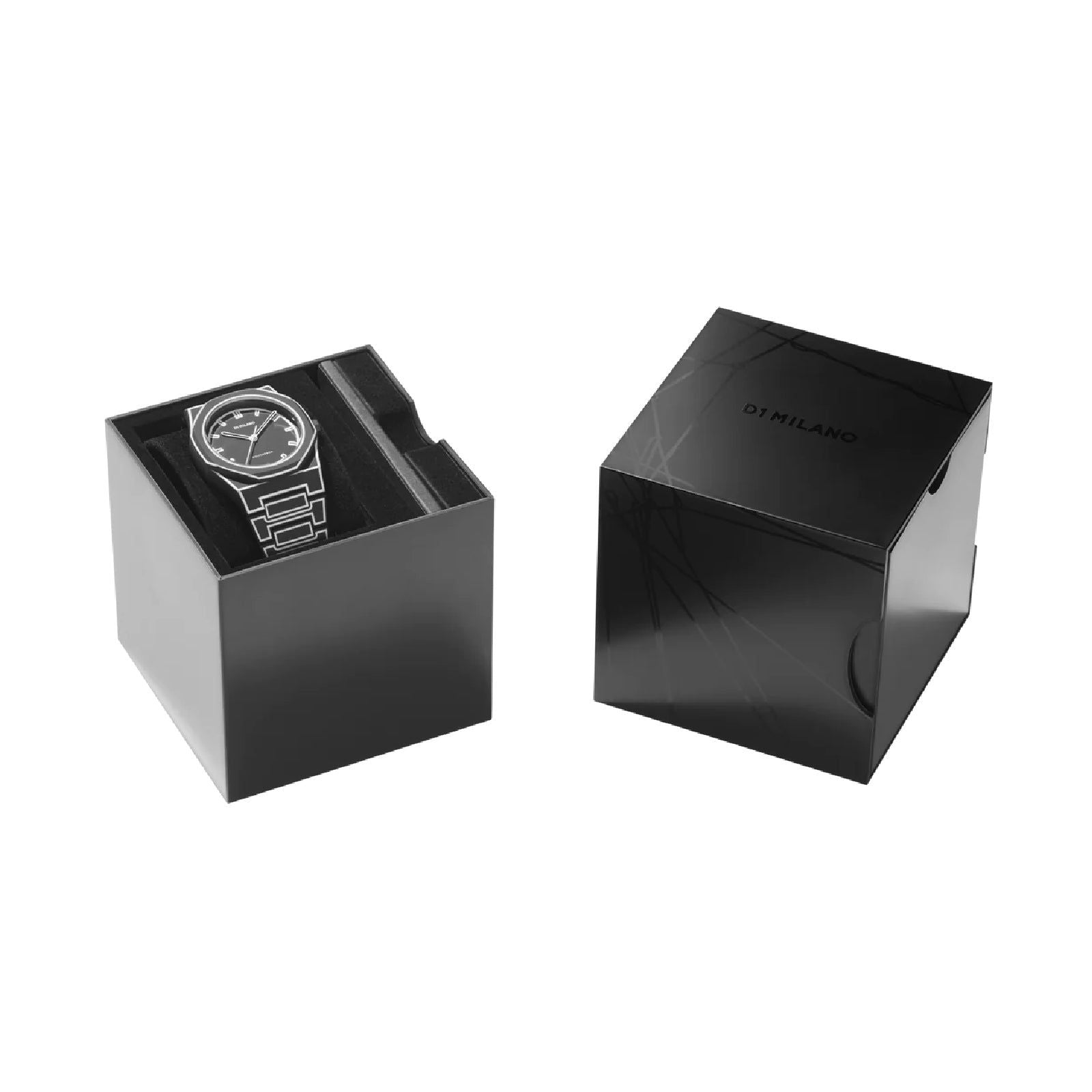 Orologio uomo solo tempo D1 Milano Polycarbon policarbonato nero linee bianche 40,5mm PCBJ33-5
