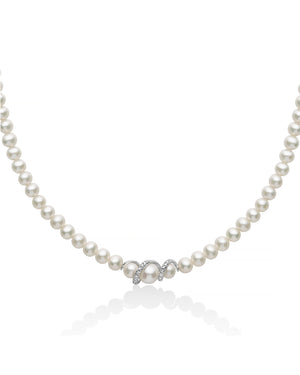 Collana donna Miluna Perle Boule e Fantasia in oro bianco con perle di diverse dimensioni e due diamanti di 0,008ct PCL6400