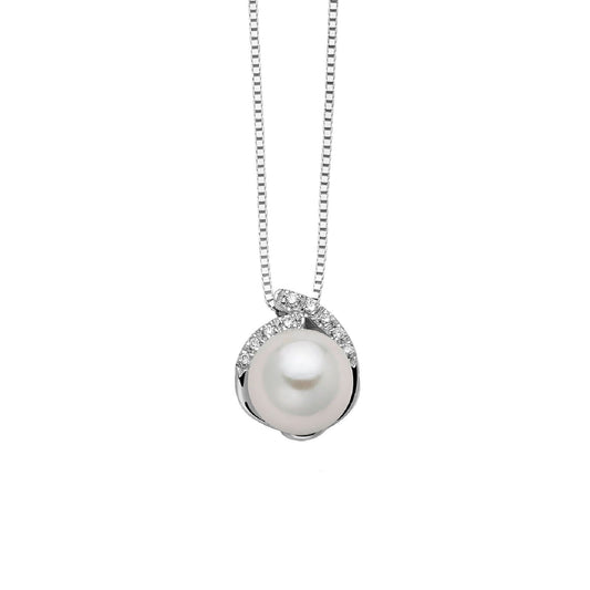 Collana donna Nimei in oro bianco perla Akoya 8-8,5mm e diamante 0,0515ct PCL6421-1