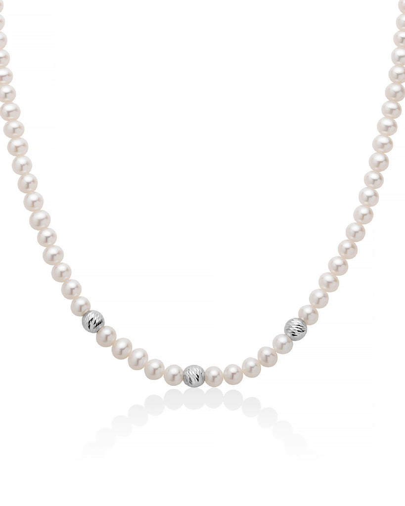 Collana girocollo da donna Miluna Perle 375 con filo di perle 5/5,5 e boule in oro bianco 9kt PCL6455BX