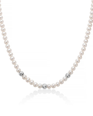Collana girocollo da donna Miluna Perle 375 con filo di perle 5/5,5 e boule in oro bianco 9kt PCL6455BX