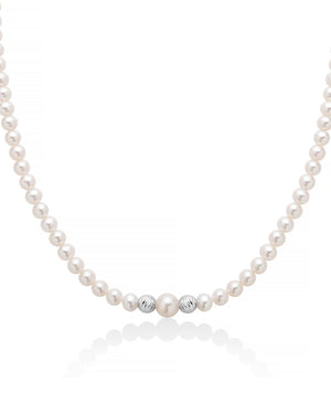 Collana girocollo da donna Miluna Perle 375 con filo di perle di diverse dimensioni e boule in oro bianco 9kt PCL6456BX