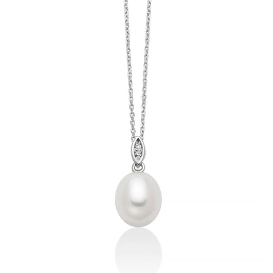 Collana donna Miluna Perle 375 oro bianco diamanti 0,0056ct perla di 7/7,5 PCL6511X-1
