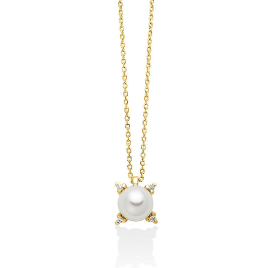 Collana donna Miluna Perle 375 oro giallo diamanti 0,0132ct perla di 5/5,5 PCL6514X-1